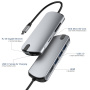 FX-1916 8-в-1 хъб - слот за SD / TF карта / RJ45 / HDMI / USB-C / 3x USB-A към USB-C - сив