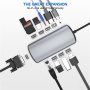 11-в-1 хъб - слот за SD/TF карта / RJ45 / HDMI / VGA / 3,5 mm жак / USB-C / 4x USB-A към USB-C за MacBook - сив