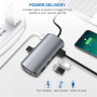 11-в-1 хъб - слот за SD/TF карта / RJ45 / HDMI / VGA / 3,5 mm жак / USB-C / 4x USB-A към USB-C за MacBook - сив