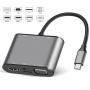 FX-1815B 8-в-1 хъб - слот за TF карта / HDMI / VGA / 3,5 mm жак / USB-C / 3x USB-A към USB-C за MacBook - сив