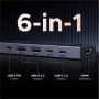 UGREEN CM828 6-в-1 хъб - HDMI / 3x USB-C / 2x USB-A към USB-C - тъмно сив