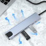 BYL-2017L 8в1 хъб - слот за SD / TF карта / RJ45 / HDMI / 2x USB-C / 2x USB-A към USB-C - сив