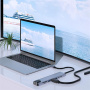 BYL-2017L 8в1 хъб - слот за SD / TF карта / RJ45 / HDMI / 2x USB-C / 2x USB-A към USB-C - сив