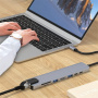 BYL-2017L 8в1 хъб - слот за SD / TF карта / RJ45 / HDMI / 2x USB-C / 2x USB-A към USB-C - сив