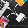 NK-1032 Pro 5в1 редуктор с четец за карти - слот за SD / TF карта / Lightning / 2x USB-A към USB-C / Lightning / USB-A - бял