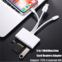 NK-1032 Pro 5в1 редуктор с четец за карти - слот за SD / TF карта / Lightning / 2x USB-A към USB-C / Lightning / USB-A - бял