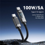 ESSAGER Dazzling плетен кабел за зареждане и данни - USB-C към USB-C - 1 m - черен