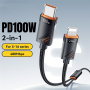 ESSAGER 2в1 универсален плетен кабел за зареждане и данни - USB-C към USB-C / Lightning - 1,2 м - черен