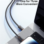 ESSAGER 2в1 универсален плетен кабел за зареждане и данни - USB-C към USB-C / Lightning - 1,2 м - черен