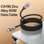 Yesido CA196 плетен кабел за зареждане и данни - USB-C към USB-C - 1,2 м - тъмно сив