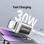 USAMS US-SJ757 Двуцветен плетен кабел за зареждане и данни - USB-C към Lightning - 1,2 м - сиво-бял
