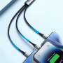 JOYROOM S-A21 3в1 универсален плетен кабел за зареждане - USB-C към USB-C / Lightning / micro USB - 1,2 м - черен