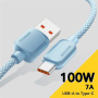 ESSAGER ES-X46 плетен кабел за зареждане и данни - USB-A към USB-C - 1 m - син