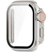 Калъф в стил Watch Ultra със закалено стъкло за Apple Watch 46mm - сребърен