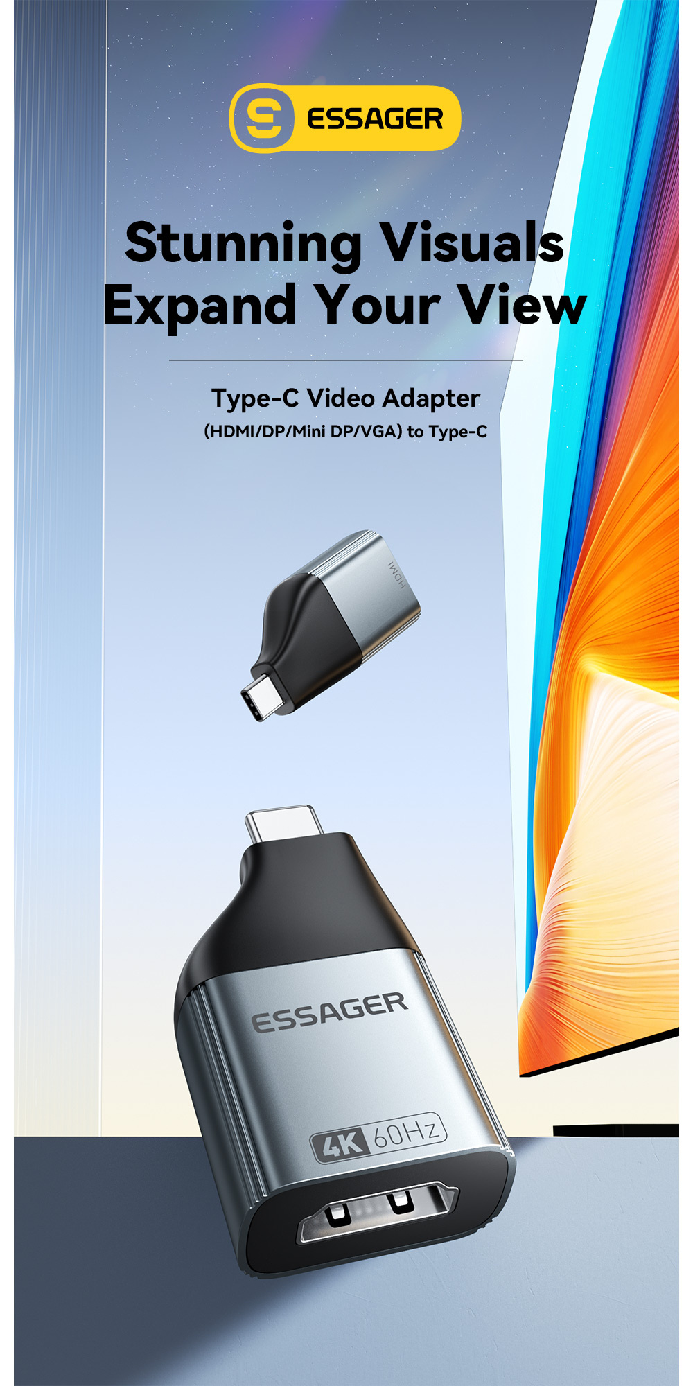 ESSAGER ES-OTG22 видео преходник - VGA към USB-C - тъмно сив ESSAGER ES-OTG22 видео преходник - VGA към USB-C - тъмно сив