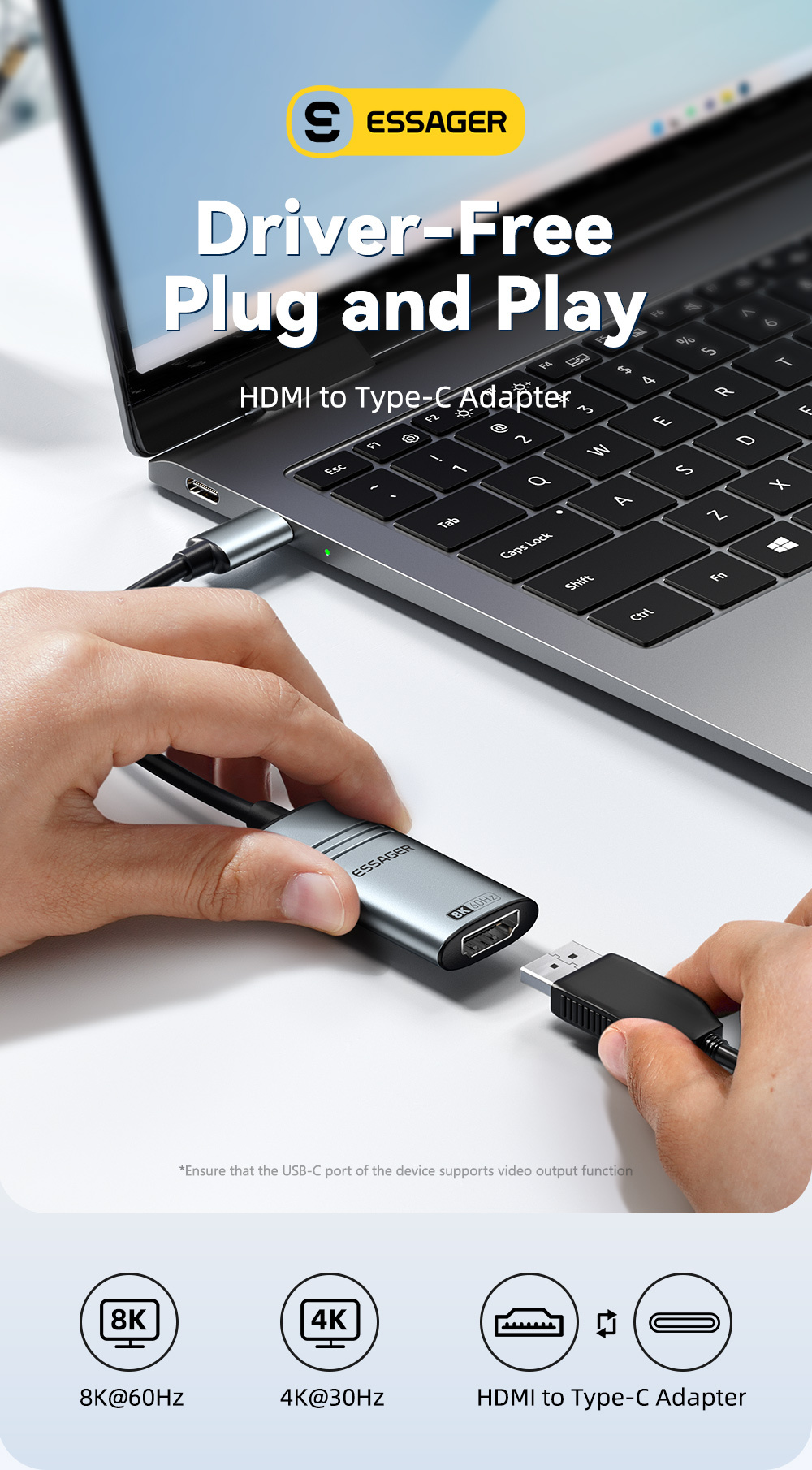 ESSAGER ES-OTG23 видео редуктор - HDMI към USB-C - тъмно сив
