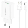 USAMS T48 комплект адаптер с USB-A порт и USB-A към USB-C кабел - 18W - 1 m - бял