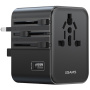 USAMS CC308 универсален адаптер за пътуване с 2x USB-C / USB-A порта и прибиращи се щепсели - 17W - черен