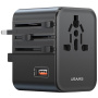 USAMS CC309 универсален адаптер за пътуване с 2x USB-C / USB-A порта и прибиращи се щепсели - 25W - черен