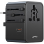 USAMS CC310 универсален адаптер за пътуване с 3x USB-C / 2x USB-A порта и прибиращи се щепсели - 70W - черен