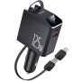 Комплект за кола Yesido Y71 със USB-C / USB-A портове и прибиращ се кабел Lightning и USB-C - 125W - 0,7 m - черен