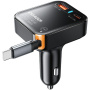 ESSAGER F760 комплект за зарядно за кола с USB-C / USB-A портове и прибиращ се USB-C кабел - 65W - 0,6 m - черен