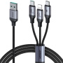JOYROOM S-A21 3в1 универсален плетен кабел за зареждане - USB-A към USB-C / Lightning / micro USB - 1,2 м - черен