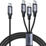 JOYROOM S-A21 3в1 универсален плетен кабел за зареждане - USB-C към USB-C / Lightning / micro USB - 1,2 м - черен