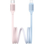 USAMS US-SJ757 Двуцветен плетен кабел за зареждане и данни - USB-C към Lightning - 1,2 м - розово и синьо