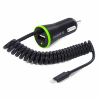 HAWEEL-зарядно за кола 2.1А-lightning-8pin-konektor-1.2м-черно
