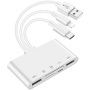 NK-1032 Pro 5в1 редуктор с четец за карти - слот за SD / TF карта / Lightning / 2x USB-A към USB-C / Lightning / USB-A - бял