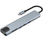 BYL-2017L 8в1 хъб - слот за SD / TF карта / RJ45 / HDMI / 2x USB-C / 2x USB-A към USB-C - сив