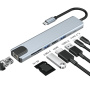 BYL-2017L 8в1 хъб - слот за SD / TF карта / RJ45 / HDMI / 2x USB-C / 2x USB-A към USB-C - сив