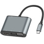 FX-1815B 8-в-1 хъб - слот за TF карта / HDMI / VGA / 3,5 mm жак / USB-C / 3x USB-A към USB-C за MacBook - сив