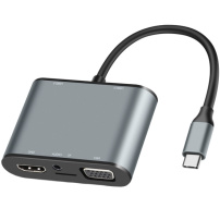 FX-1815B 8-в-1 хъб - слот за TF карта / HDMI / VGA / 3,5 mm жак / USB-C / 3x USB-A към USB-C за MacBook - сив