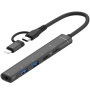OTG-019Y 5в1 хъб - 3,5 mm жак / 2x USB-C / 2x USB-A към USB-C / Lightning - тъмно сив