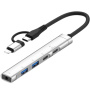 OTG-019Y 5в1 хъб - 3,5 mm жак / 2x USB-C / 2x USB-A към USB-C / Lightning - сребърен