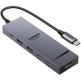 UGREEN CM828 6-в-1 хъб - HDMI / 3x USB-C / 2x USB-A към USB-C - тъмно сив