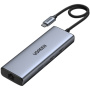 UGREEN CM490 9в1 хъб - слот за SD / TF карта / RJ45 / 2x HDMI / USB-C / 3x USB-A към USB-C - тъмно сив