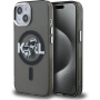 Karl Lagerfeld IML Glitter Karl and Choupette Sketch блестящ калъф с MagSafe за iPhone 15 - сив