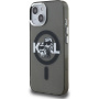 Karl Lagerfeld IML Glitter Karl and Choupette Sketch блестящ калъф с MagSafe за iPhone 15 - сив
