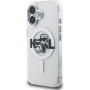 Karl Lagerfeld IML Glitter Karl and Choupette Sketch блестящ калъф с MagSafe за iPhone 16 - сребърен