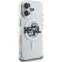 Karl Lagerfeld IML Glitter Karl and Choupette Sketch блестящ калъф с MagSafe за iPhone 16 - сребърен