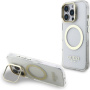 Guess IML Gold Outline кейс със сгъваема стойка и MagSafe за iPhone 16 Pro - прозрачен