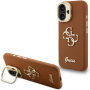 Guess Grained 4G Logo калъф с изскачаща стойка за iPhone 16 - кафяв