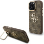 Калъф Guess 4G Metal Logo със сгъваема стойка за iPhone 16 Pro - кафяв