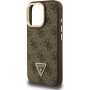 Guess 4G Strass Triangle Logo калъф със сгъваема стойка и MagSafe за iPhone 16 Pro Max - кафяв