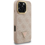 Guess 4G Strass Triangle Logo калъф със сгъваема стойка и MagSafe за iPhone 16 Pro Max - розов
