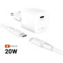 FIXED Mini GaN комплект адаптер с USB-C порт и USB-C към USB-C кабел - 20W - 1,2 m - бял