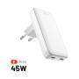 FIXED Slim Traveller GaN универсален адаптер за пътуване с портове 2x USB-C и щепсели - 45W - бял